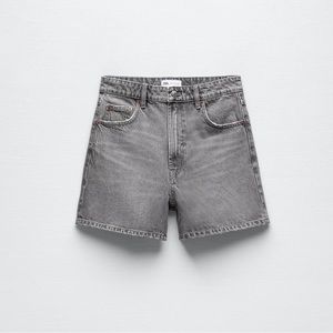 NWT Zara Retro High-Rise Grey Denim Shorts